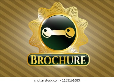  Gold badge or emblem with dumbbell icon and Brochure text inside