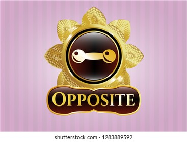  Gold badge or emblem with dumbbell icon and Opposite text inside
