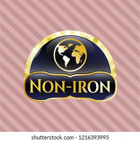  Gold badge or emblem with earth icon and Non-iron text inside