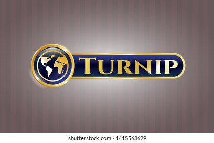  Gold badge or emblem with earth icon and Turnip text inside