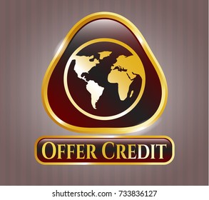  Gold badge or emblem with earth icon and Offer Credit text inside