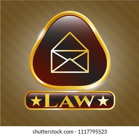  Gold badge or emblem with envelope icon and Law text inside
