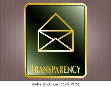  Gold badge or emblem with envelope icon and Transparency text inside