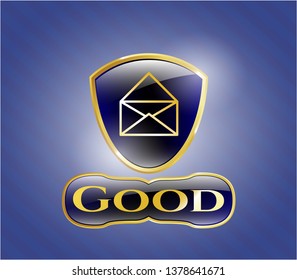  Gold badge or emblem with envelope icon and Good text inside
