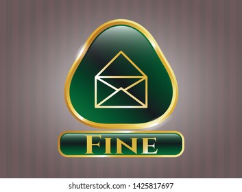  Gold badge or emblem with envelope icon and Fine text inside