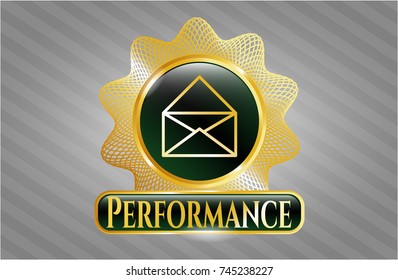  Gold badge or emblem with envelope icon and Performance text inside