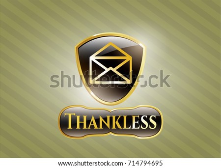  Gold badge or emblem with envelope icon and Thankless text inside