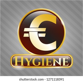  Gold badge or emblem with euro icon and Hygiene text inside