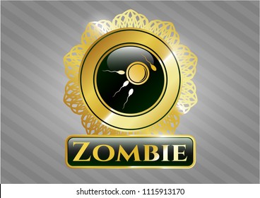  Gold badge or emblem with fertilization icon and Zombie text inside