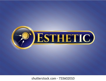  Gold badge or emblem with fertilization icon and Esthetic text inside