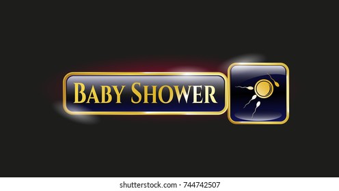  Gold badge or emblem with fertilization icon and Baby Shower text inside