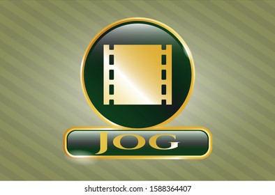  Gold badge or emblem with film icon and Jog text inside