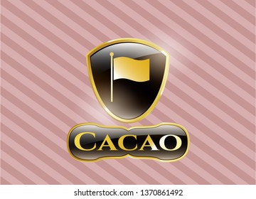  Gold badge or emblem with flag icon and Cacao text inside