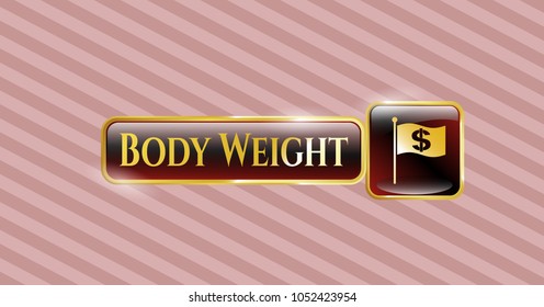  Gold badge or emblem with flag with money symbol inside icon and Body Weight text inside