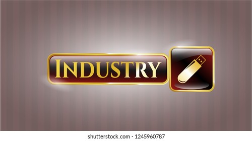  Gold badge or emblem with flash drive icon and Industry text inside