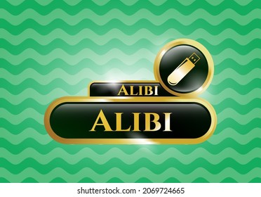 Gold badge or emblem with flash drive icon and Alibi text inside
