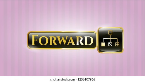  Gold badge or emblem with flowchart icon and Forward text inside