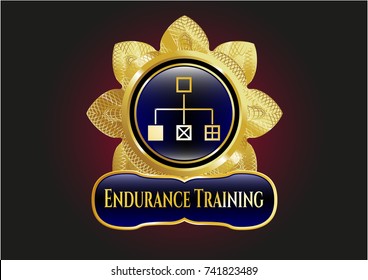  Gold badge or emblem with flowchart icon and Endurance Training text inside