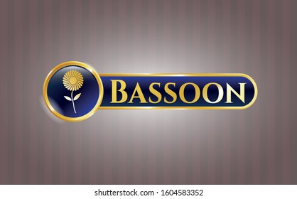  Gold badge or emblem with flower icon and Bassoon text inside