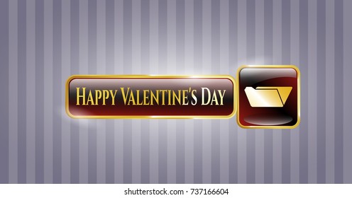  Gold badge or emblem with folder icon and Happy Valentine's Day text inside