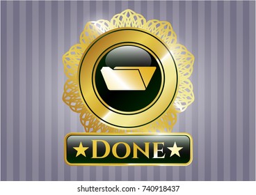  Gold badge or emblem with folder icon and Done text inside