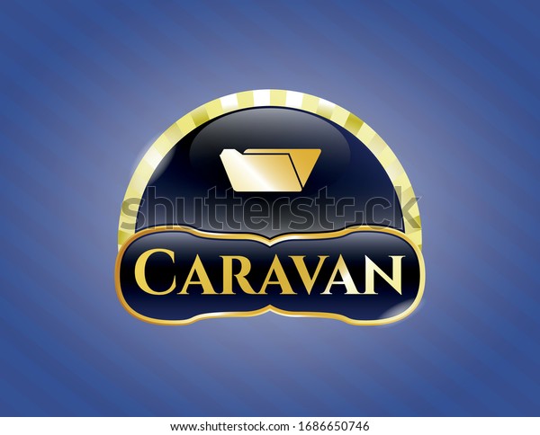  Gold badge or emblem with folder icon and Caravan\
text inside