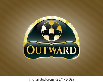 Gold badge or emblem with football ball icon and Outward text inside