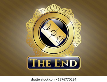  Gold badge or emblem with football field icon and The End text inside
