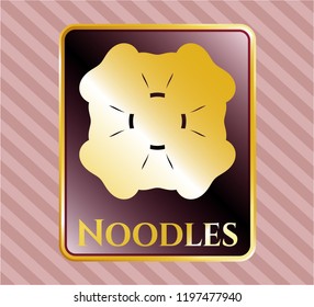  Gold badge or emblem with four leaf clover icon and Noodles text inside