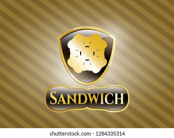  Gold badge or emblem with four leaf clover icon and Sandwich text inside