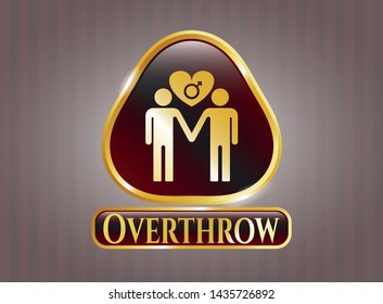  Gold badge or emblem with gay men love icon and Overthrow text inside