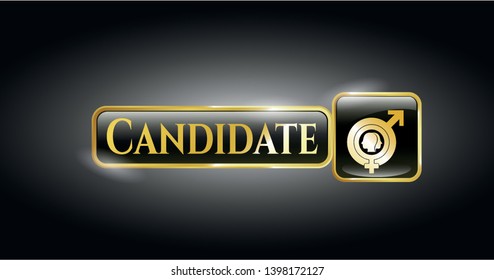  Gold badge or emblem with gender dysphoria icon and Candidate text inside