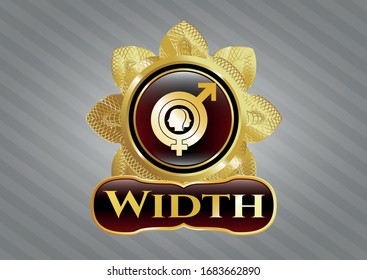  Gold badge or emblem with gender dysphoria icon and Width text inside