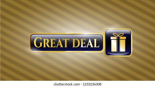  Gold badge or emblem with gift box icon and Great Deal text inside