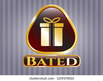  Gold badge or emblem with gift box icon and Bated text inside