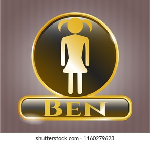  Gold badge or emblem with girl icon and Ben text inside