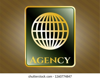  Gold badge or emblem with globe, website icon and Agency text inside