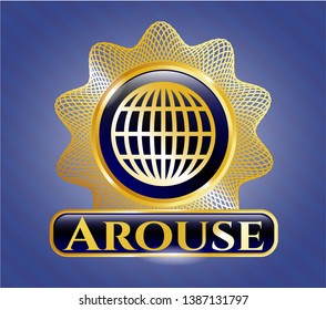  Gold badge or emblem with globe, website icon and Arouse text inside