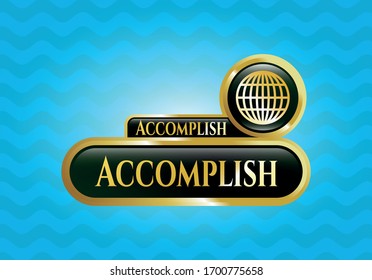  Gold badge or emblem with globe, website icon and Accomplish text inside