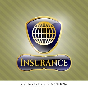  Gold badge or emblem with globe, website icon and Insurance text inside