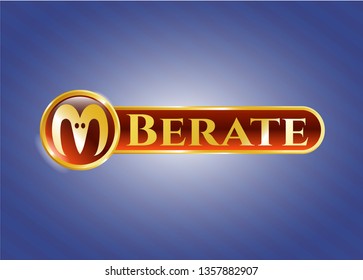  Gold badge or emblem with goat head icon and Berate text inside