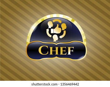  Gold badge or emblem with good customer feedback icon and Chef text inside