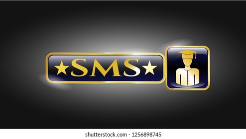  Gold badge or emblem with graduated icon and SMS text inside