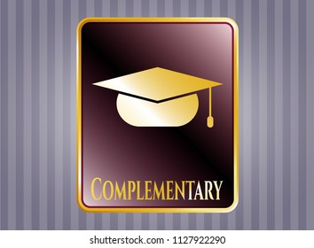  Gold badge or emblem with graduation cap icon and Complementary text inside