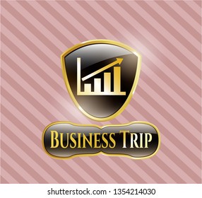  Gold badge or emblem with growth chart icon and Business Trip text inside