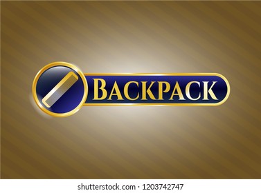  Gold badge or emblem with hair comb icon and Backpack text inside