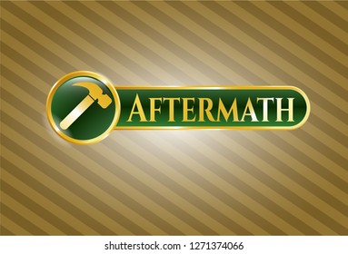  Gold badge or emblem with hammer icon and Aftermath text inside