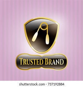  Gold badge or emblem with hand gripper icon and Trusted Brand text inside