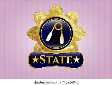  Gold badge or emblem with hand gripper icon and State text inside
