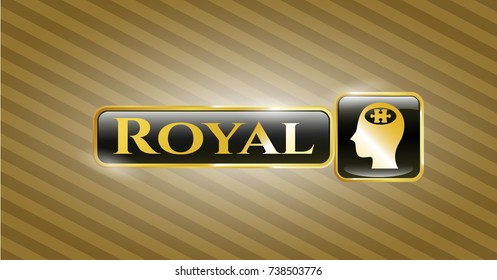  Gold badge or emblem with head with jigsaw puzzle piece icon and Royal text inside